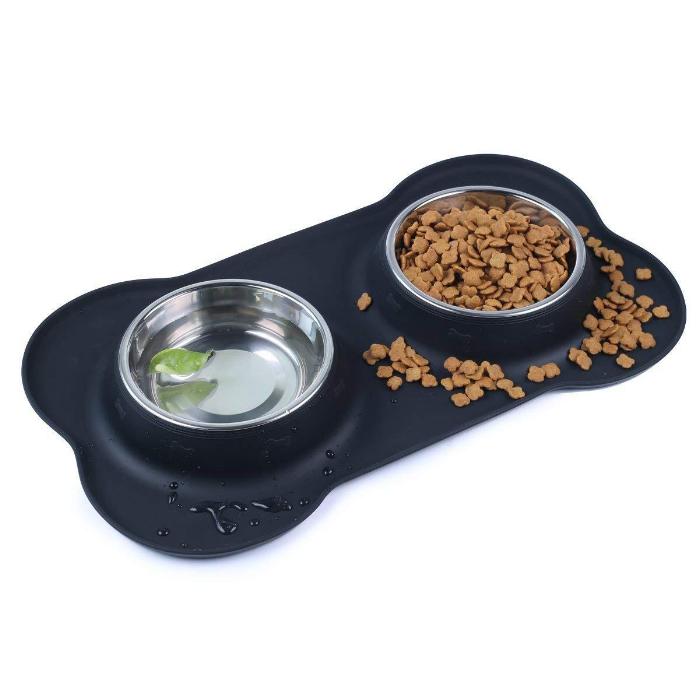 Stainless Steel Dog Bowl with Mat